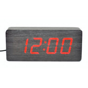 Ceas digital LED rosu mare, carcasa lemn negru, afisaj ora, alimentare USB sau baterii AA