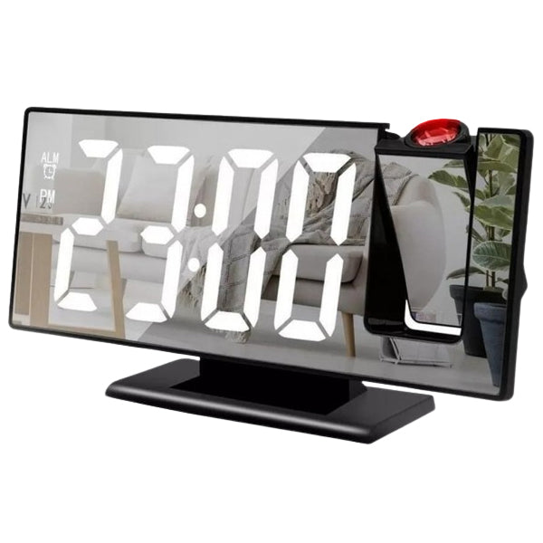 Ceas digital cu oglinda si proiector 180 grade, afisaj LED alb, alimentare USB, pentru birou sau noptiera