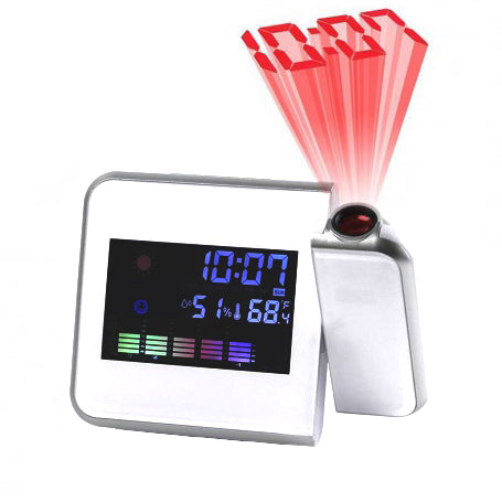 Ceas cu proiectie LED rotativa 180 grade, display LCD color, afisaj ora, temperatura si umiditate, alb
