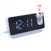 Ceas cu proiectie LED alb, display tip oglinda, alarma si termometru integrat, proiectie rotativa 180 grade