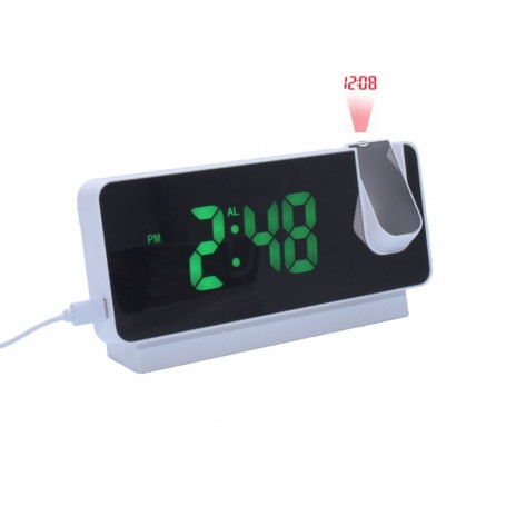 Ceas digital cu proiectie LED, display verde tip oglinda, rotire 180 grade, alimentare USB