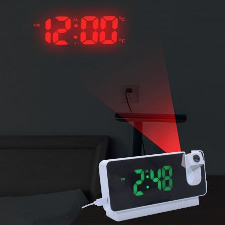 Ceas cu proiectie LED rosie pe perete, afisaj ora si temperatura Celsius/Fahrenheit