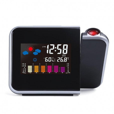 Ceas cu proiectie si statie meteo, display LCD color cu temperatura 26.8 grade si umiditate 60%