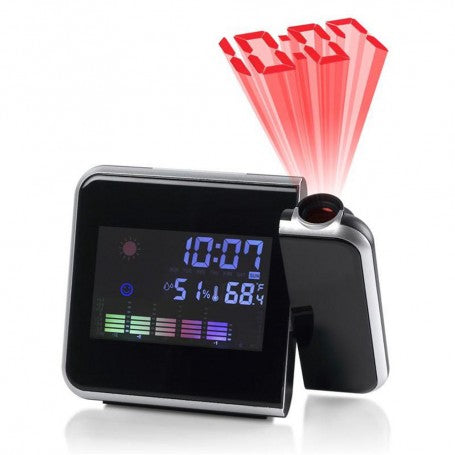 Ceas cu proiectie rotativa 180 grade, fascicul LED rosu proiectand ora pe perete in camera