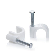 Cleme cu cui 5mm pentru fixare cablu pe perete, corp plastic alb si cui metalic, set 2 bucati detaliu