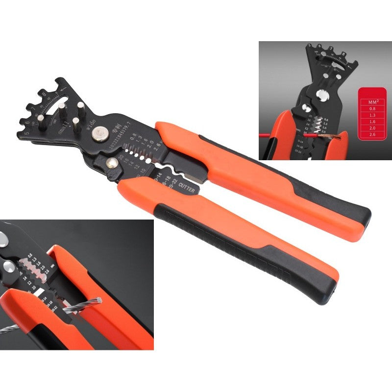 Cleste multifunctional in utilizare, decablare fire 0.8-2.6mm si sectiune cutter, detaliu conductoare stripped