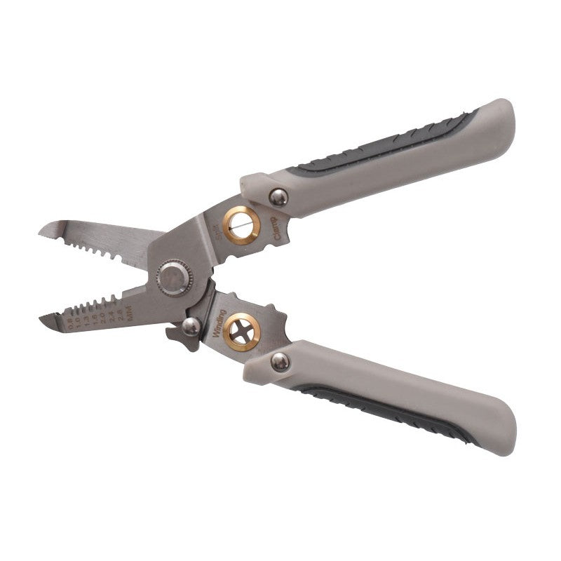 Cleste multifunctional pentru fire electrice deschis complet, vedere laterala cu zone functionale marcate