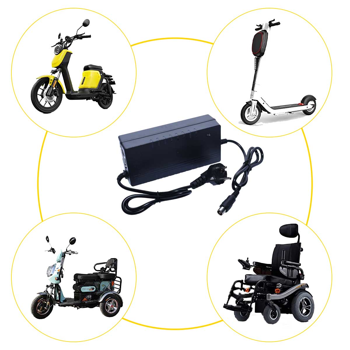 Incarcator 36V Li-ion compatibil cu mopede, trotinete, scutere si scaune cu rotile electrice
