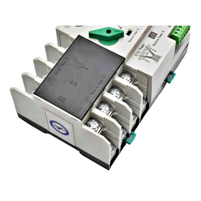 Comutator ATS tetrapolar, detaliu borne de putere R-S-T-N si protectie la scurtcircuit 50kA