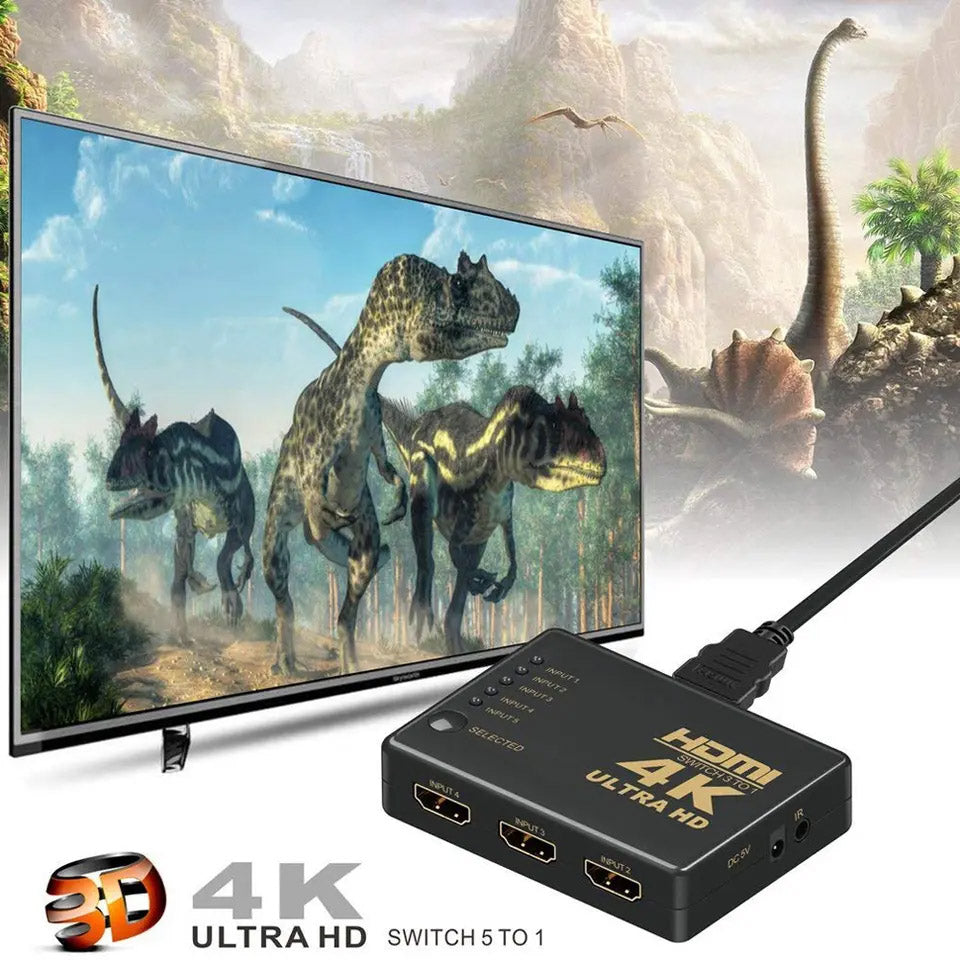 Switch HDMI 5 in 1, rezolutie 4K Ultra HD si 3D, conectat la televizor cu imagine clara