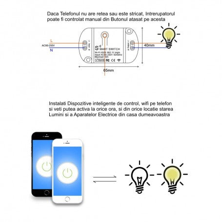 Comutator smart WiFi cu control manual de rezerva si diagrama de conectare 90-250V