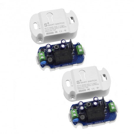 Comutator smart WiFi 10A deschis, cu placa electronica vizibila, vedere interior modul