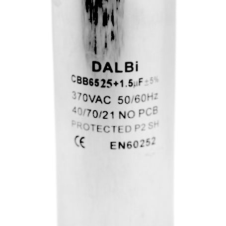 Eticheta tehnica condensator dual 25+1.5uF 370V, certificare EN60252, 50/60Hz