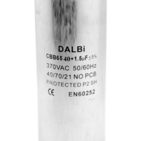 Condensator 40+1.5uF 370VAC, eticheta specificatii tehnice, toleranta 5%, fara PCB