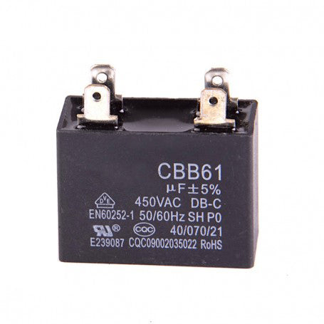 Condensator CBB61 dreptunghiular 1.2uF 450VAC pentru pornire motor, 4 terminale tip papuc