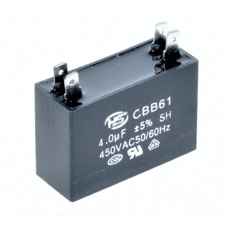 Condensator CBB61 4uF 450V-AC dreptunghiular cu 4 borne faston pentru pornire motor monofazat