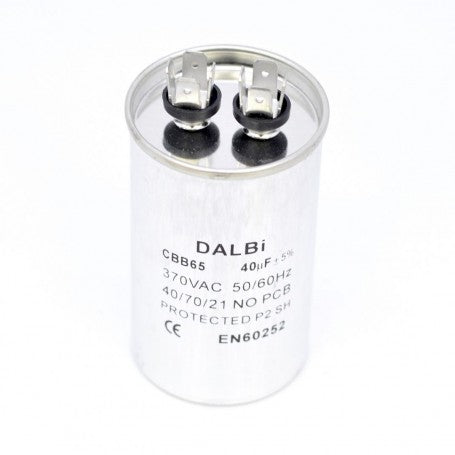 Condensator motor aluminiu 40uF 370V AC, carcasa cilindrica, protectie P2 SH, standard EN60252