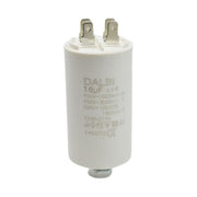 Condensator pornire motor 16uF 450V, carcasa alba cilindrica cu 4 papuci tip tata si surub de fixare