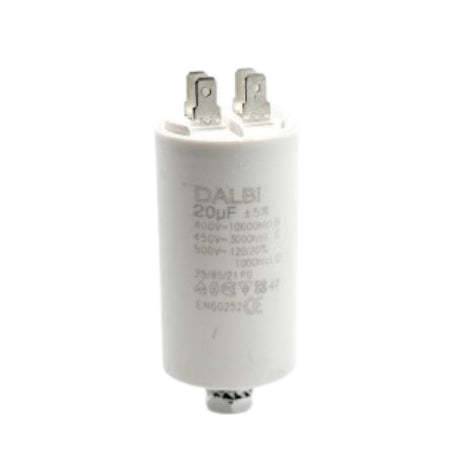 Condensator pornire motor 20uF 450V AC cu 4 papuci tip tata si surub de fixare, toleranta ±5%