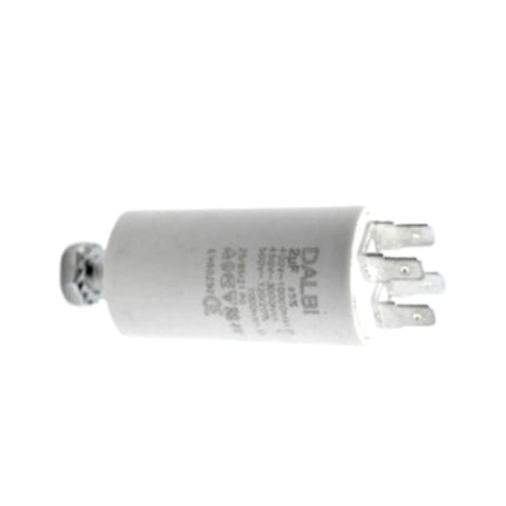 Condensator motor 2uF 450V vedere laterala, conexiuni metalice tip papuc tata