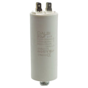 Condensator pornire motor 30uF 450V AC cu papuci tip tata, durata de viata 10000h, format cilindric alb
