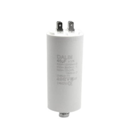Condensator pornire motor 45uF 450V AC, cu conectori tata si surub de fixare, pentru motoare monofazate