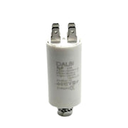 Condensator pornire motor 5uF 450V AC, corp cilindric alb cu papuci tip tata si surub de fixare
