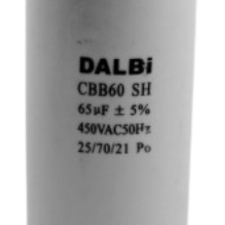 Condensator motor 65uF 450V AC, detaliu eticheta specificatii tehnice