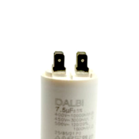 Condensator motor 7,5uF 450V AC, detaliu papuci tip tata pentru conectare rapida