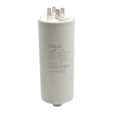 Condensator pornire motor 22uF 450V AC, carcasa cilindrica alba cu papuci tip tata, compatibil compresoare si pompe