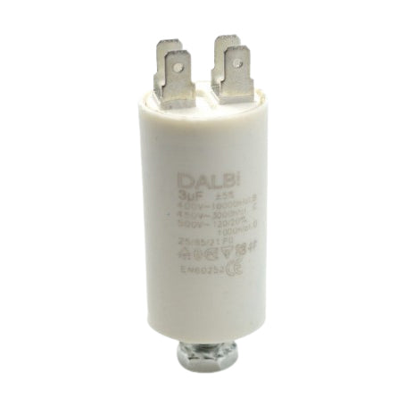 Condensator pornire motor 3uF 450V AC cu papuci tip tata si surub de fixare, compatibil motoare monofazate