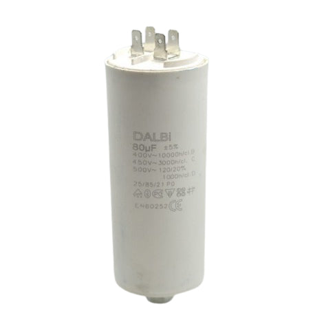 Condensator pornire motor 80uF 450V AC cu 4 papuci tip tata, dielectric autovindecator, rezistent pana la 85°C