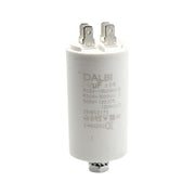 Condensator pornire motor 160uF 450V AC, carcasa cilindrica alba cu 4 papuci tip tata si surub de fixare