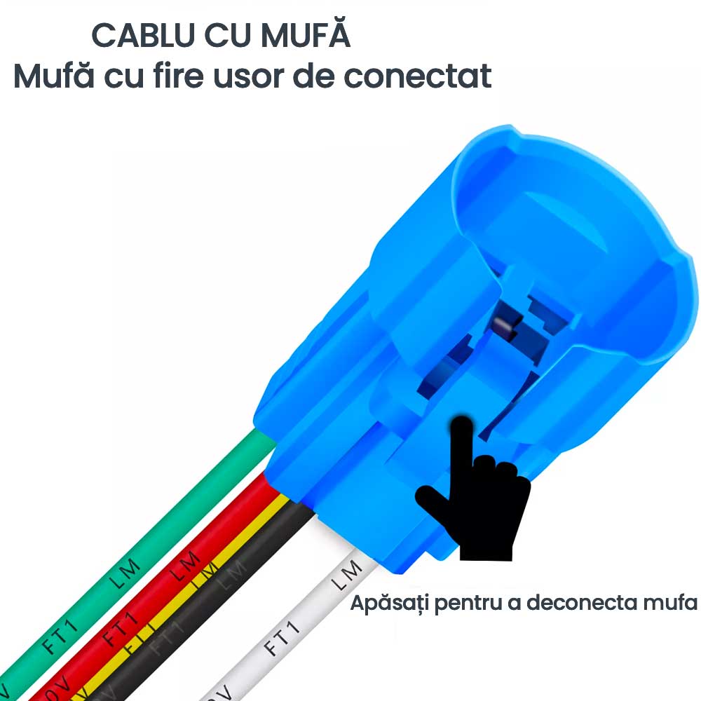 Buton push 19mm - mufa cu fire colorate usor de conectat si deconectat, conector rapid