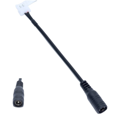 Conector banda LED cu mufa DC 2,1mm - vedere ansamblu cu detaliu mufa detasata