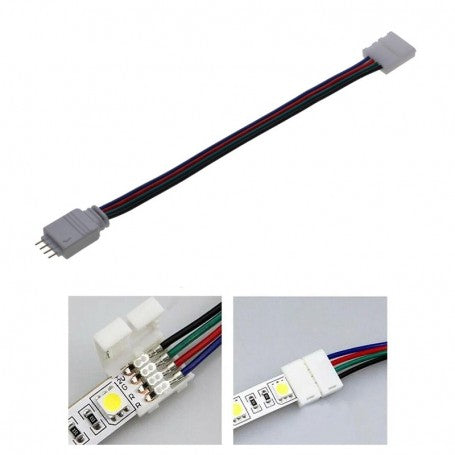 Conector banda RGB 10mm cu cablu 4 fire, detalii montaj pe banda LED 5050