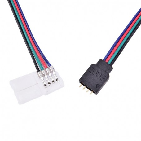 Conector alimentare banda RGB 10mm, 4 fire, clema rapida fara lipituri, pin tata 4 pini inclus