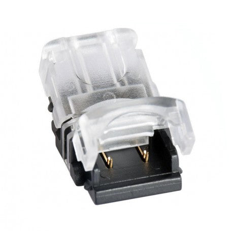 Conector banda LED 10mm, 2 pini, IP65, cu capac transparent si contacte aurite pentru benzi monocromatice