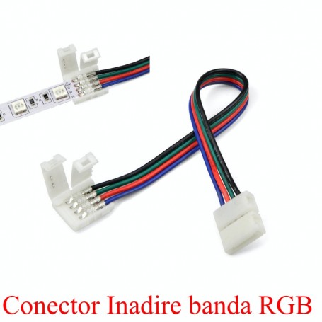 Conector inadire banda RGB 5050 cu cablu 4 fire, compatibil banda 10mm