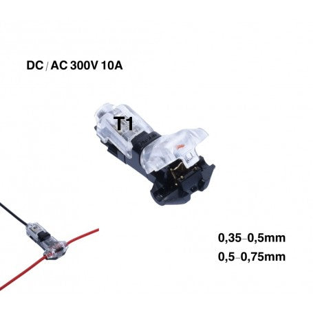 Conector tip T 300V 10A, compatibil fire 0,35-0,75mm, vedere tehnica cu specificatii