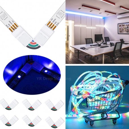 Conector L banda LED RGB 10mm utilizat in birou si acasa, multiple aplicatii de iluminat