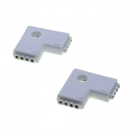 Doua conectoare cot 90 grade pentru banda LED RGB 4 pini, vedere comparativa