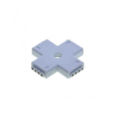Conector cruce banda LED RGB 10mm, vedere de sus cu sagetile de directie marcate pe carcasa