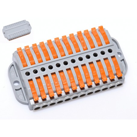 Conector doza 12-12 vedere de sus cu parghii portocalii si conector auxiliar alaturat