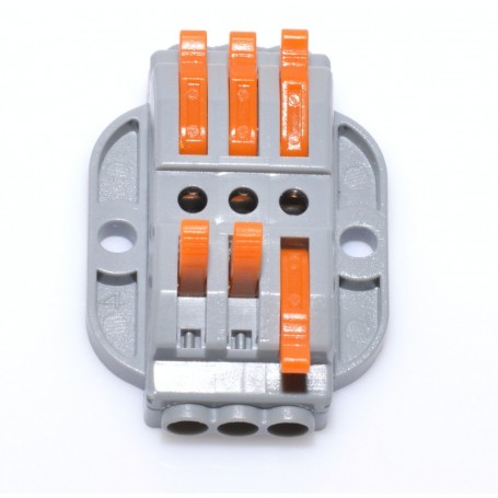 Conector doza 3-3 vazut din fata, orificii intrare cablu si levier de fixare vizibile