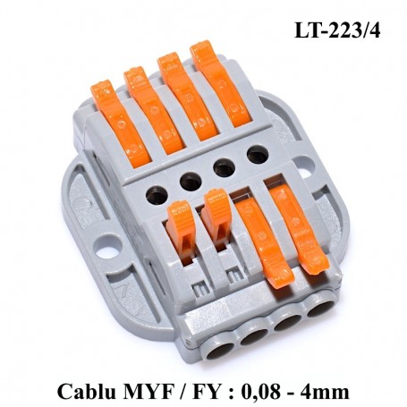 Conector doza 4+4 fire cu parghii portocalii, compatibil cablu MYF/FY 0.08-4mm, vedere de sus