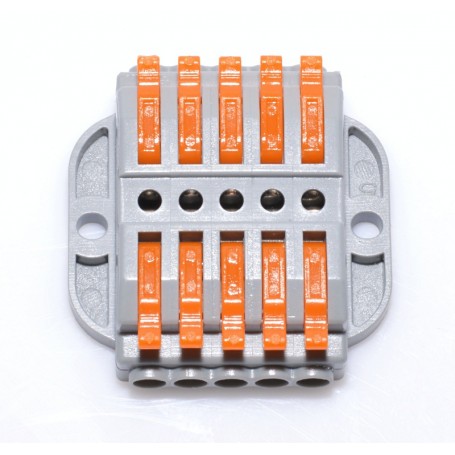 Conector doza cu 10 pozitii, manete portocalii, vedere de sus, structura compacta
