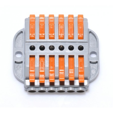 Conector rapid 6+6 fire vazut din fata, cu gauri de montaj si manete portocalii inchise