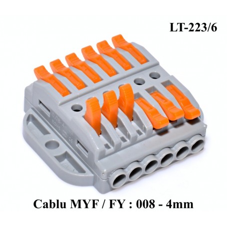 Conector doza cu 6 manete portocalii, compatibil cablu MYF/FY 0,08-4mm, design compact
