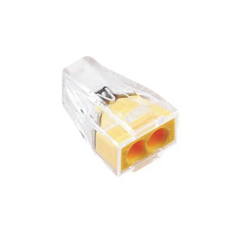 Conector doza rapid 2 poli, 24A, 400V, carcasa transparenta cu mecanism push-in galben